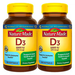 Nature Made Vitamin D3 1000 IU (25 mcg) Softgels, 2pk./600 ct Nature Made Vitamin D3 1000 IU (25 mcg) Softgels, 2pk./600 ct